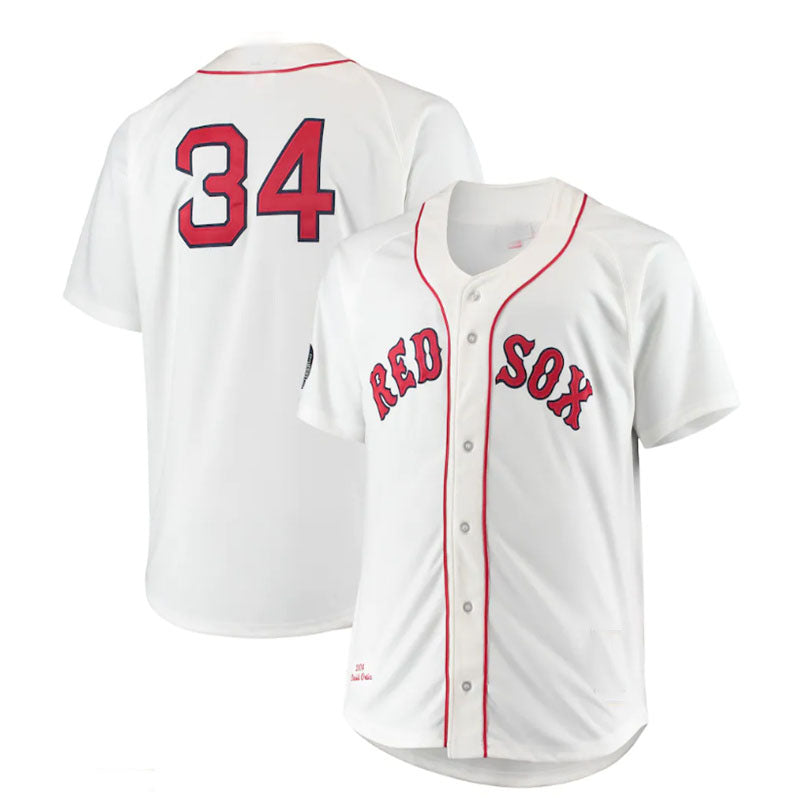 Boston Red Sox Road #34 David Ortiz Mitchell & Ness Big & Tall Home Authentic Player Jersey - White Baseball Jerseys