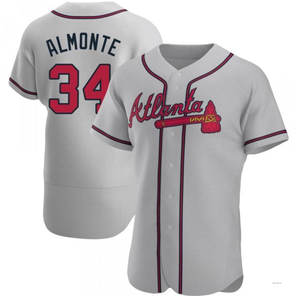 Atlanta Braves #34 AbStockaaam Almonte Gray Road Jersey Stitches Baseball Jerseys