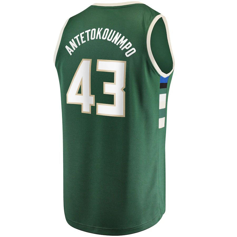 M.Bucks #43 Thanasis Antetokounmpo Fanatics Branded Fast Break Replica Player Jersey Icon Edition Hunter Green Stitched American Basketball Jersey