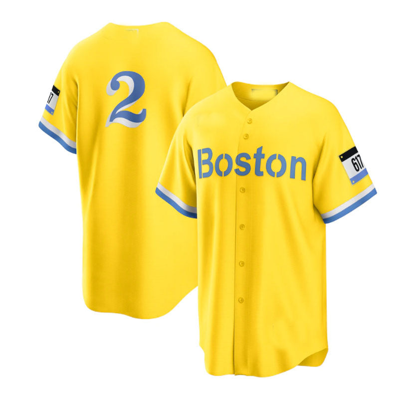 Boston Red Sox #2 Xander Bogaerts City Connect Replica Player Jersey - Gold Light Blue Baseball Jerseys