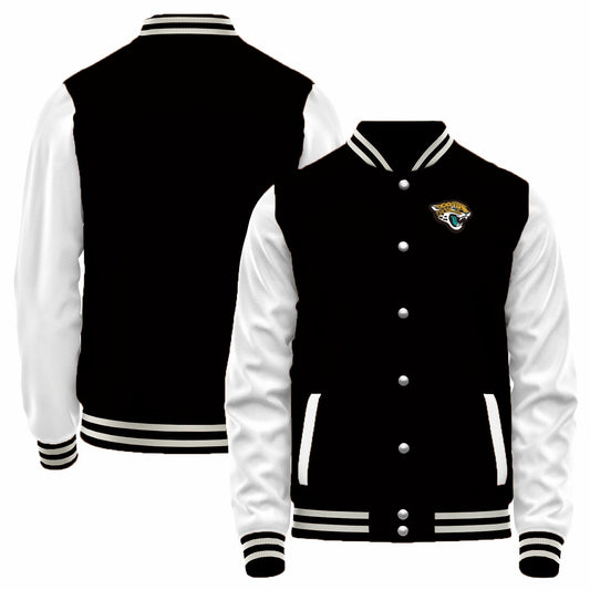 Custom J.Jaguars Black-White Bomber Full-Snap Varsity Letterman Jacket