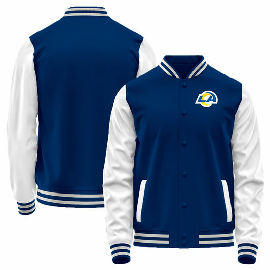 Custom LA.Rams Royal-White Bomber Full-Snap Varsity Letterman Jacket