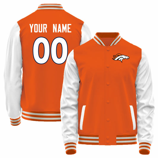 Custom D.Broncos Orange-White Bomber Full-Snap Varsity Letterman Jacket