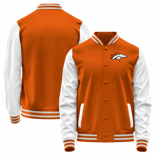 Custom D.Broncos Orange-White Bomber Full-Snap Varsity Letterman Jacket