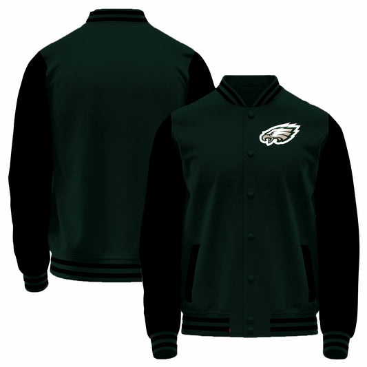 Custom P.Eagles Black Bomber Full-Snap Varsity Letterman Jacket