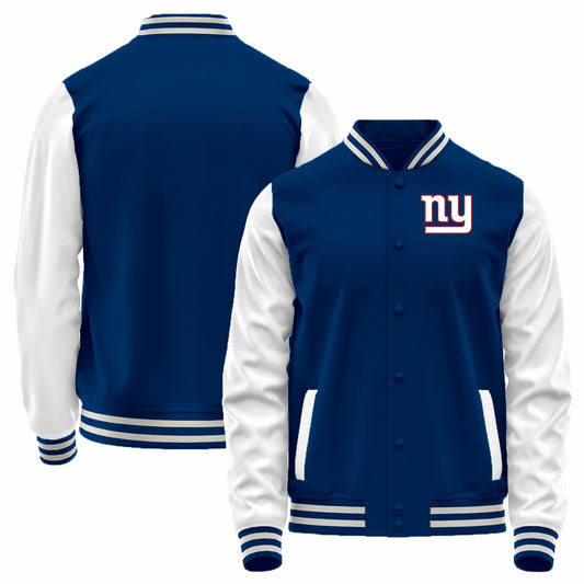 Custom NY.Giants Royal-White Bomber Full-Snap Varsity Letterman Jacket