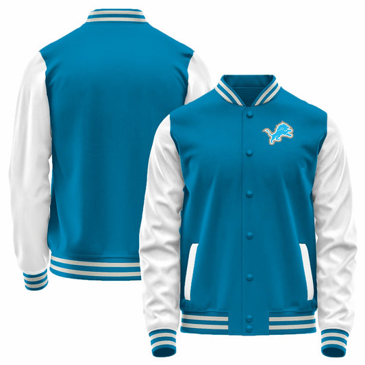 Custom D.Lions Blue-White Bomber Full-Snap Varsity Letterman Jacket