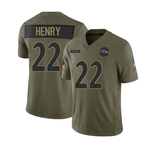 B.Ravens #22 Derrick Henry Olive 2025 Salute To Service Limited Limited Jersey