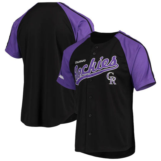 Colorado Rockies  Stitches Black Button-Down Raglan Replica Jersey Baseball Jerseys