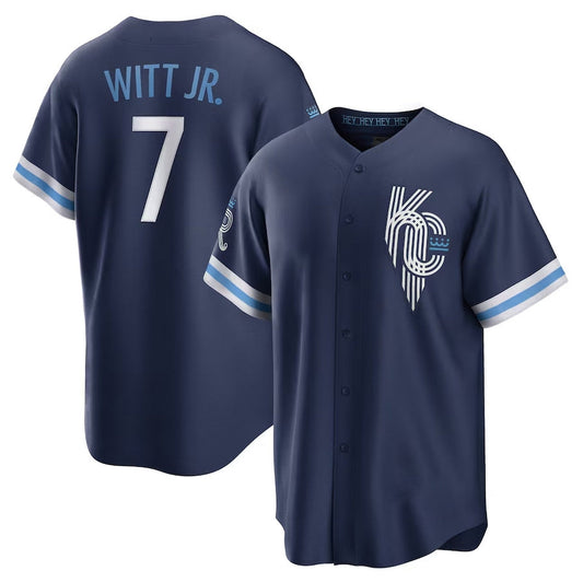 Kansas City Royals #7 Bobby Witt Jr. City Connect Replica Player Jersey - Navy Stitched Baseball Jersey