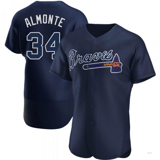 Atlanta Braves #34 AbStockaaam Almonte Navy Alternate Team Name Jersey Stitches Baseball Jerseys