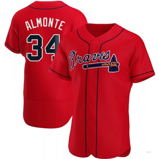 Atlanta Braves #34 AbStockaaam Almonte Red Alternate Jersey Stitches Baseball Jerseys