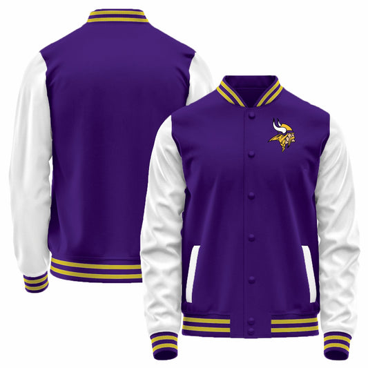 Custom MN.Vikings Purple-White Bomber Full-Snap Varsity Letterman Jacket