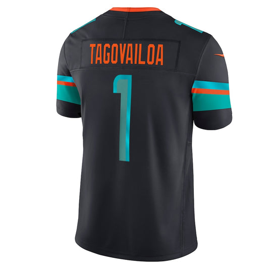 M.Dolphins #1 Tua Tagovailoa Pitch Blue 2025 Rivalries Collection Vapor F.U.S.E. Limited Jersey
